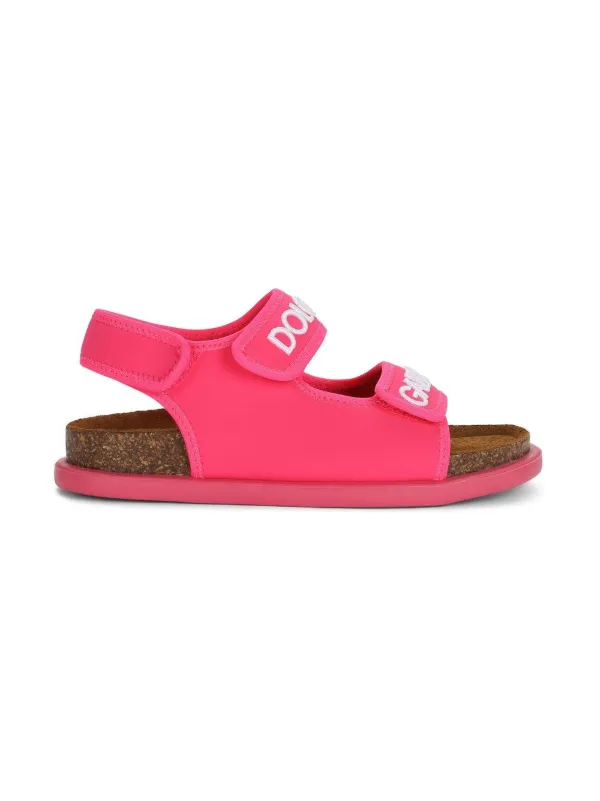 Dolce Gabbana Kids embroidered logo touch strap Sandals Farfetch