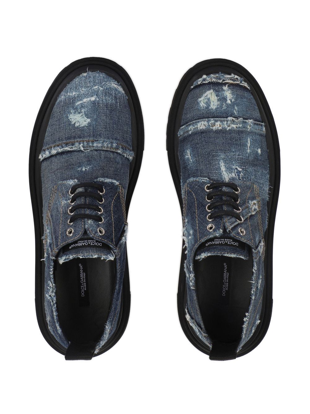 Shop Dolce & Gabbana Patchwork-detail Lace-up Loafers In Blue