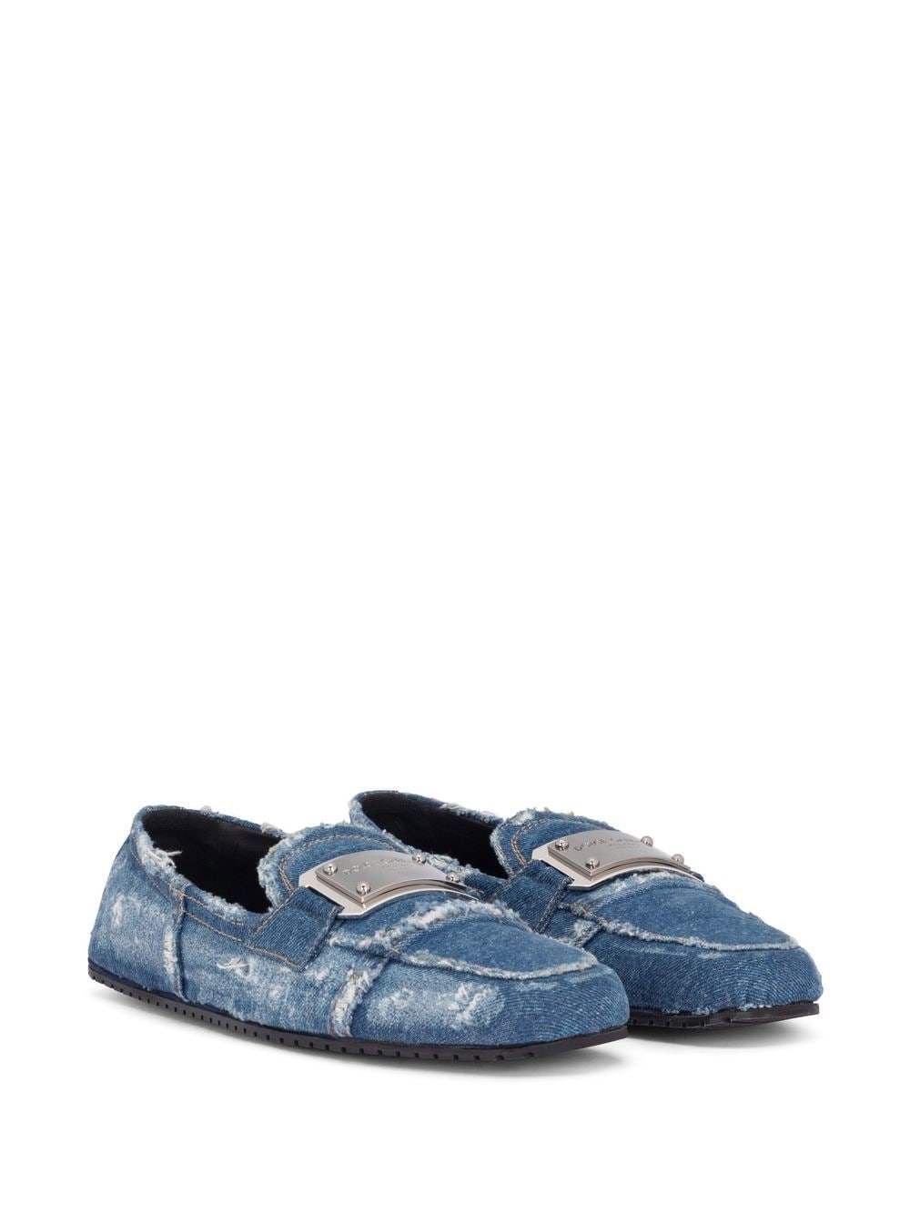 Shop Dolce & Gabbana Logo-tag Patchwork-denim Loafers In Blue