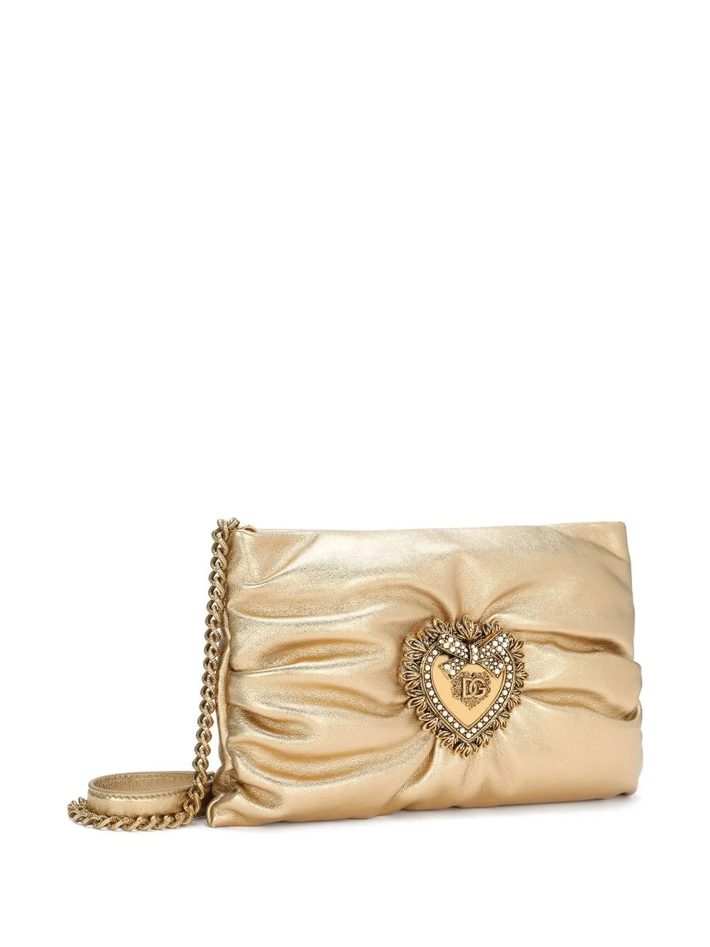 Shop Dolce & Gabbana Small Devotion Soft Crossbody Bag In Gold