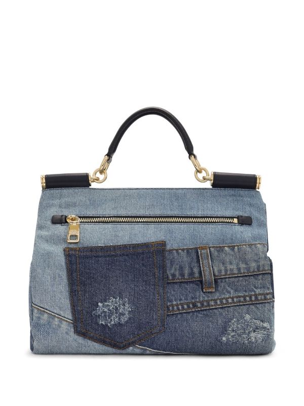 Dolce & Gabbana Medium Sicily Soft patchwork-denim top-handle Bag 