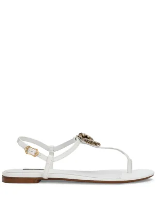 サンダル・ミュール Dolce & Gabbana Dolce & Gabbana Flat shoes White Patent leather thong sandals with embroidery in White for