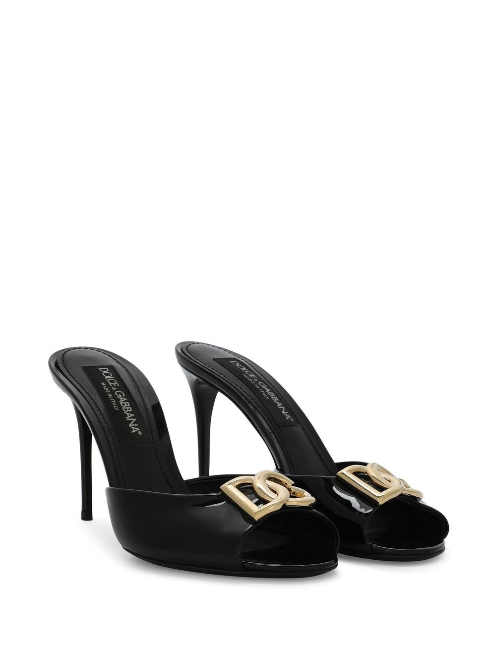 Shop Dolce & Gabbana Dg-logo Patent Leather Mules In Black