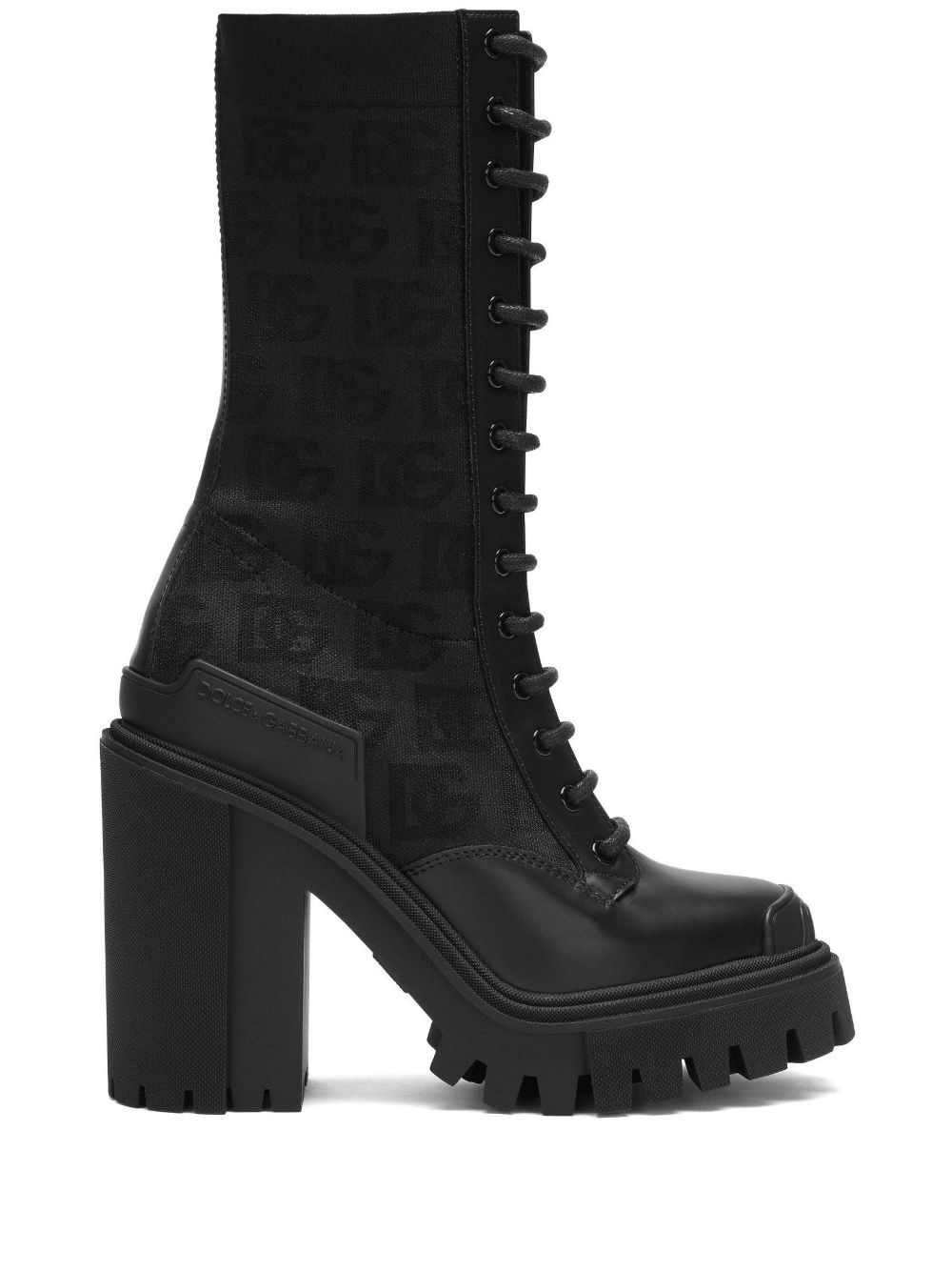 Dolce & Gabbana Logo-jacquard Lace-up Boots In Black