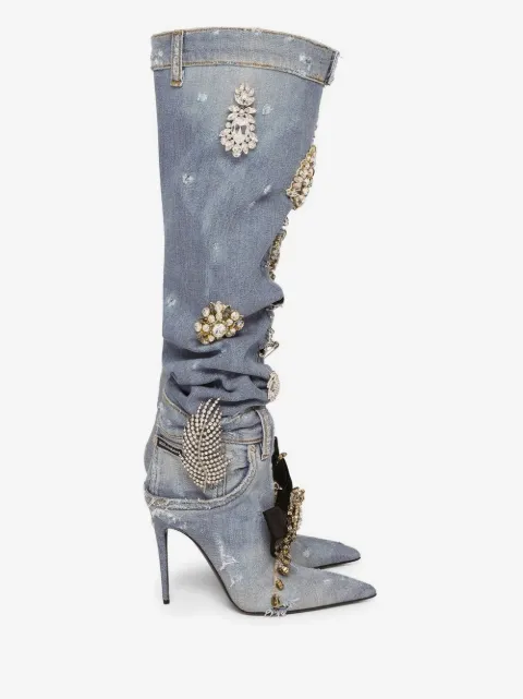 Dolce & Gabbana patchwork denim boots with embroidery