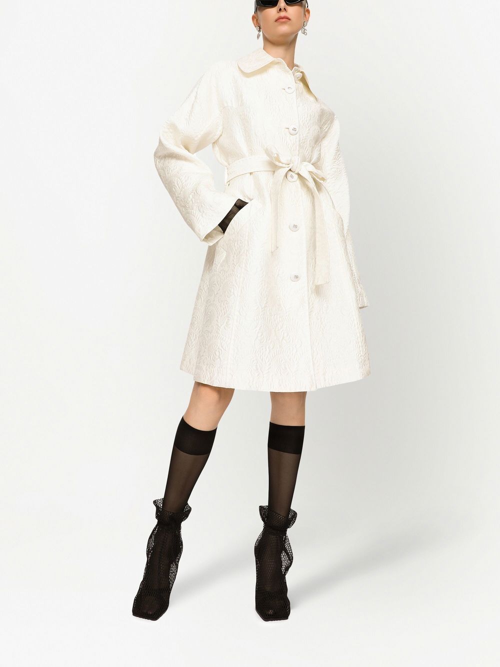 Shop Dolce & Gabbana Floral-jacquard Belted Coat In White