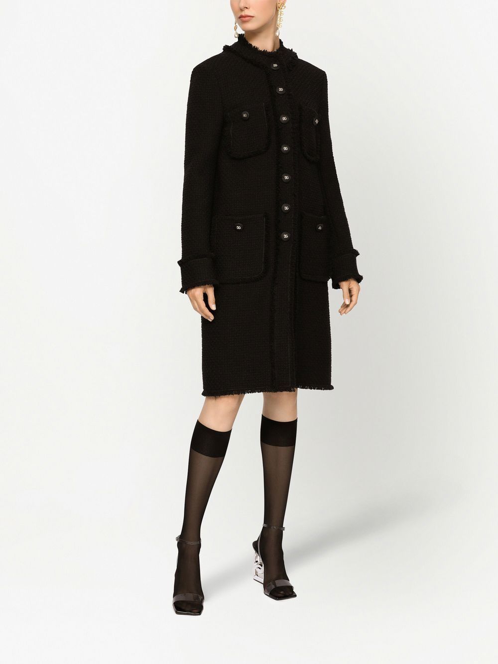 Shop Dolce & Gabbana Single-breasted Tweed Coat In Black