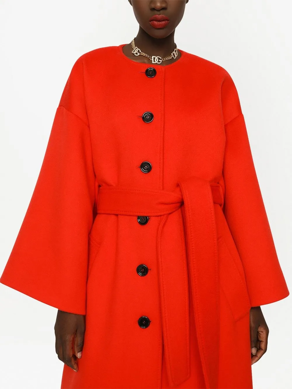 Shop Dolce & Gabbana Belted Single-breasted Coat In Orange