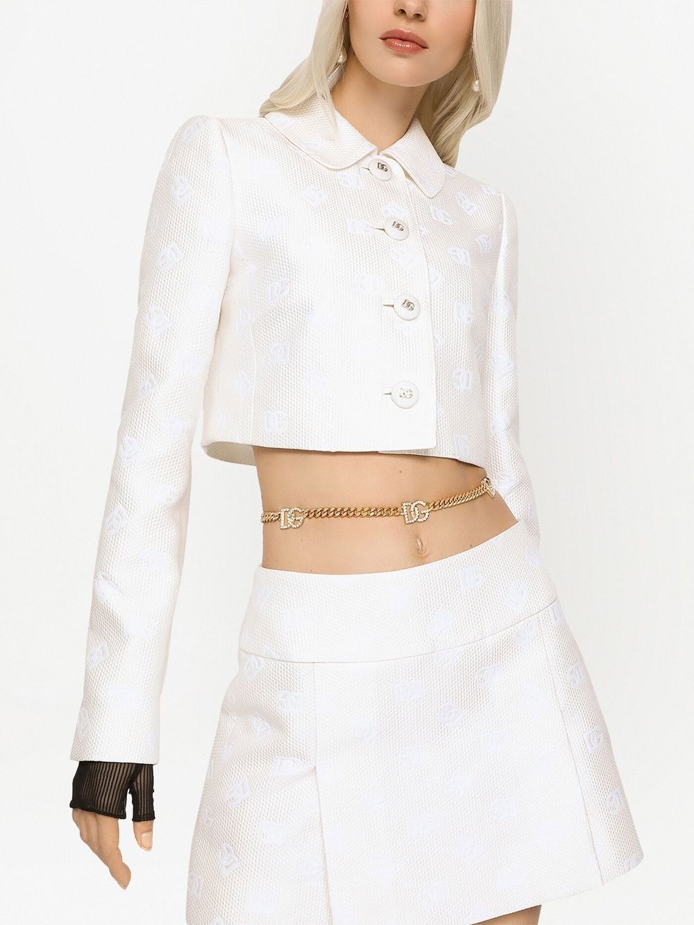 Shop Dolce & Gabbana Dg-logo Jacquard Cropped Jacket In White
