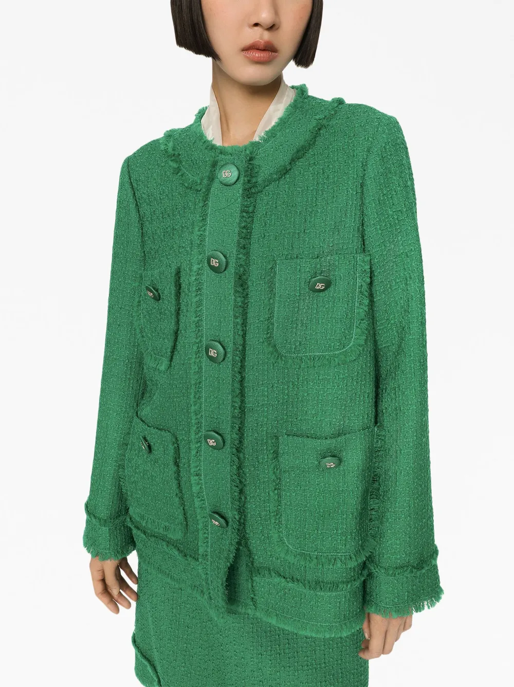 Shop Dolce & Gabbana Bouclé Tweed Jacket In Green