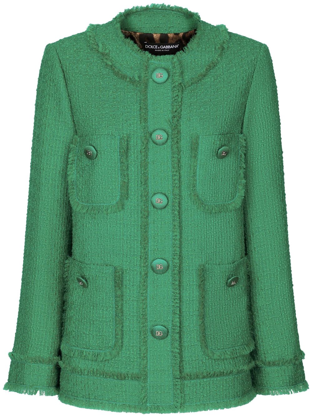 Shop Dolce & Gabbana Bouclé Tweed Jacket In Green