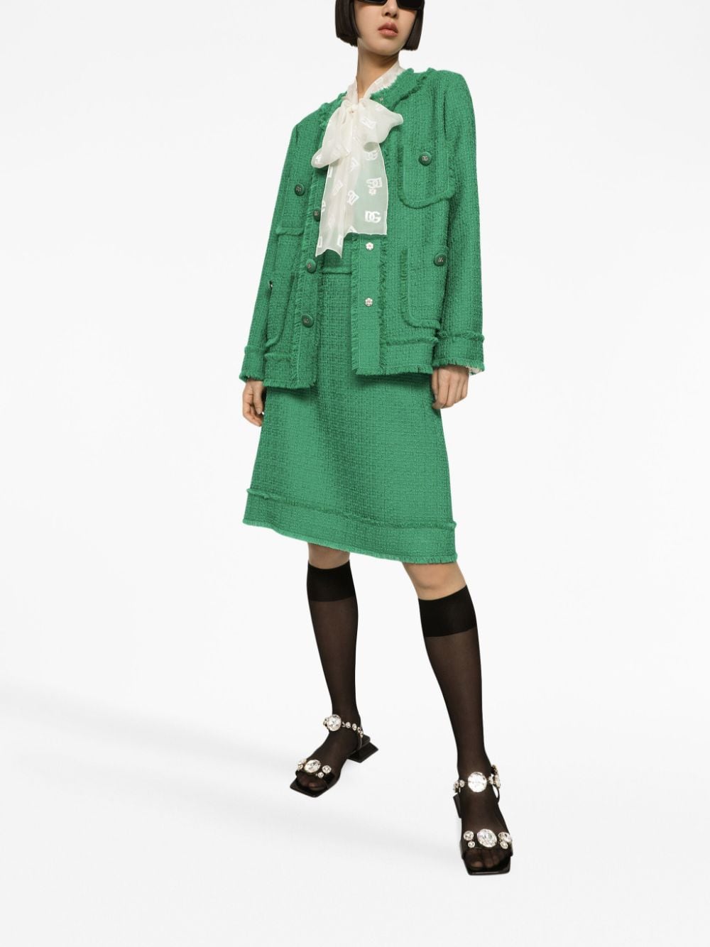 Shop Dolce & Gabbana Bouclé Tweed Jacket In Green