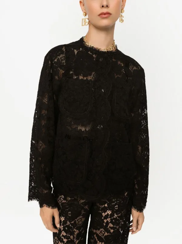 Dolce & Gabbana フローラル レース ジャケット ブラック Dolce & Gabbana フローラルレース シングルジャケット
