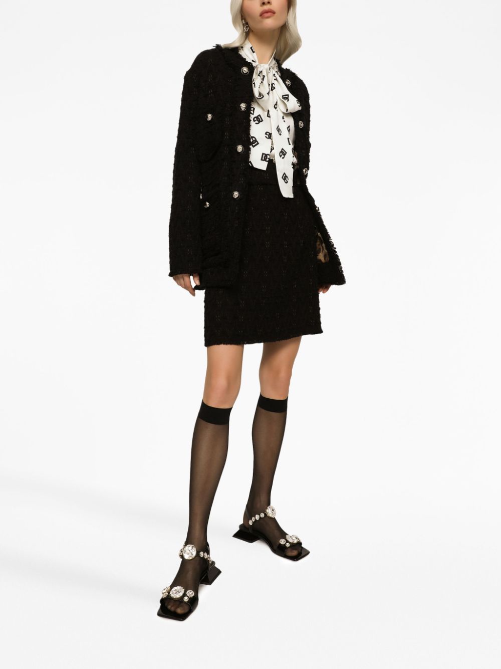 Shop Dolce & Gabbana Side-slit Rush-stitch Midi Skirt In Black