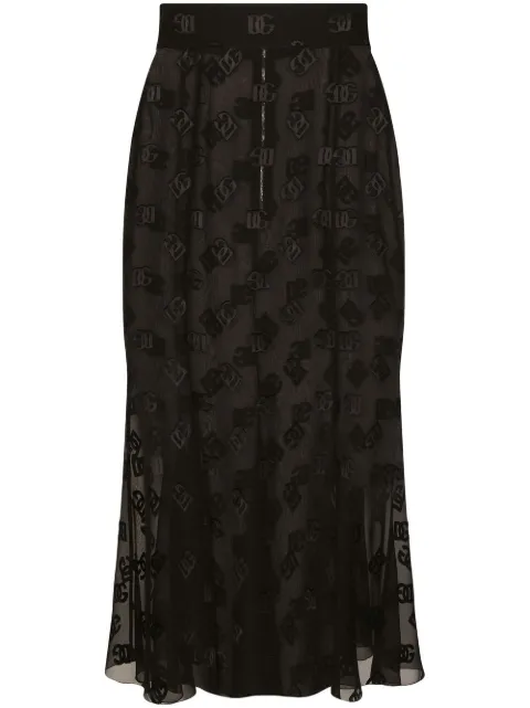 Dolce & Gabbana falda midi de satén con logo DG