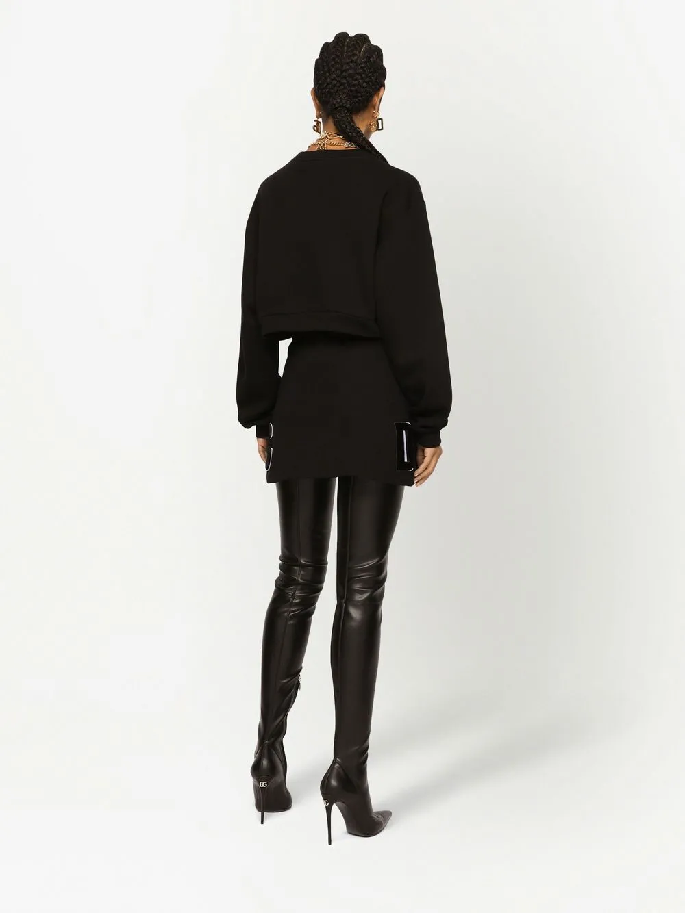 Dolce & Gabbana Jersey Miniskirt With Logo Patch In Black