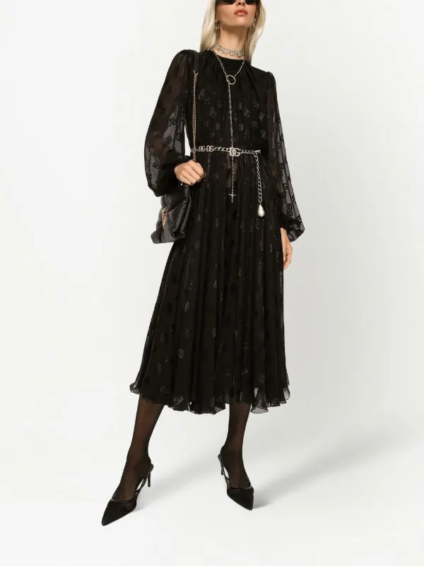 Dolce & Gabbana DG-logo Satin Midi Dress | Black | FARFETCH