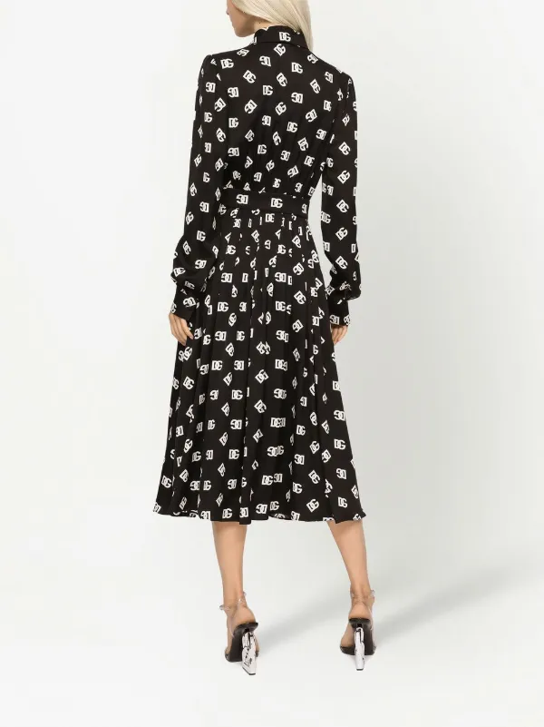 Dolce & Gabbana logo-print Belted Midi Dress | Black | FARFETCH