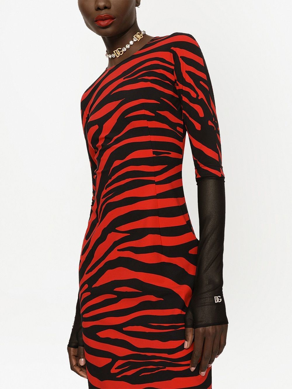 Shop Dolce & Gabbana Zebra-print Midi Dress In Red