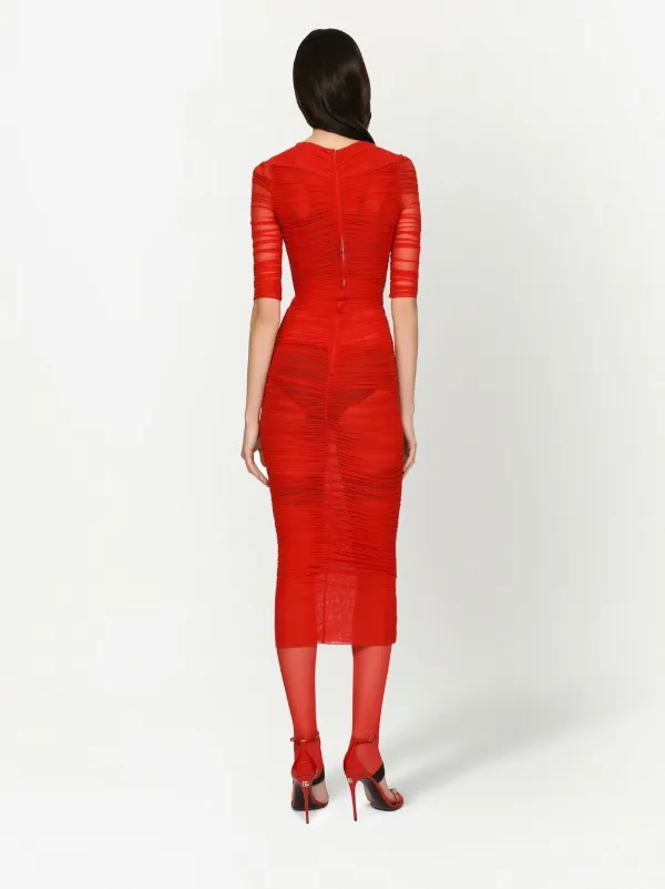 dolce and gabbana red tulle dress Tulle draped calf-length dress