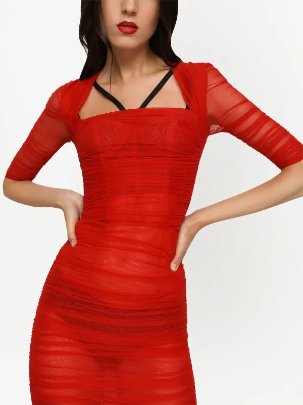 Dolce & Gabbana draped-detail Tulle Midi Dress | Red | FARFETCH