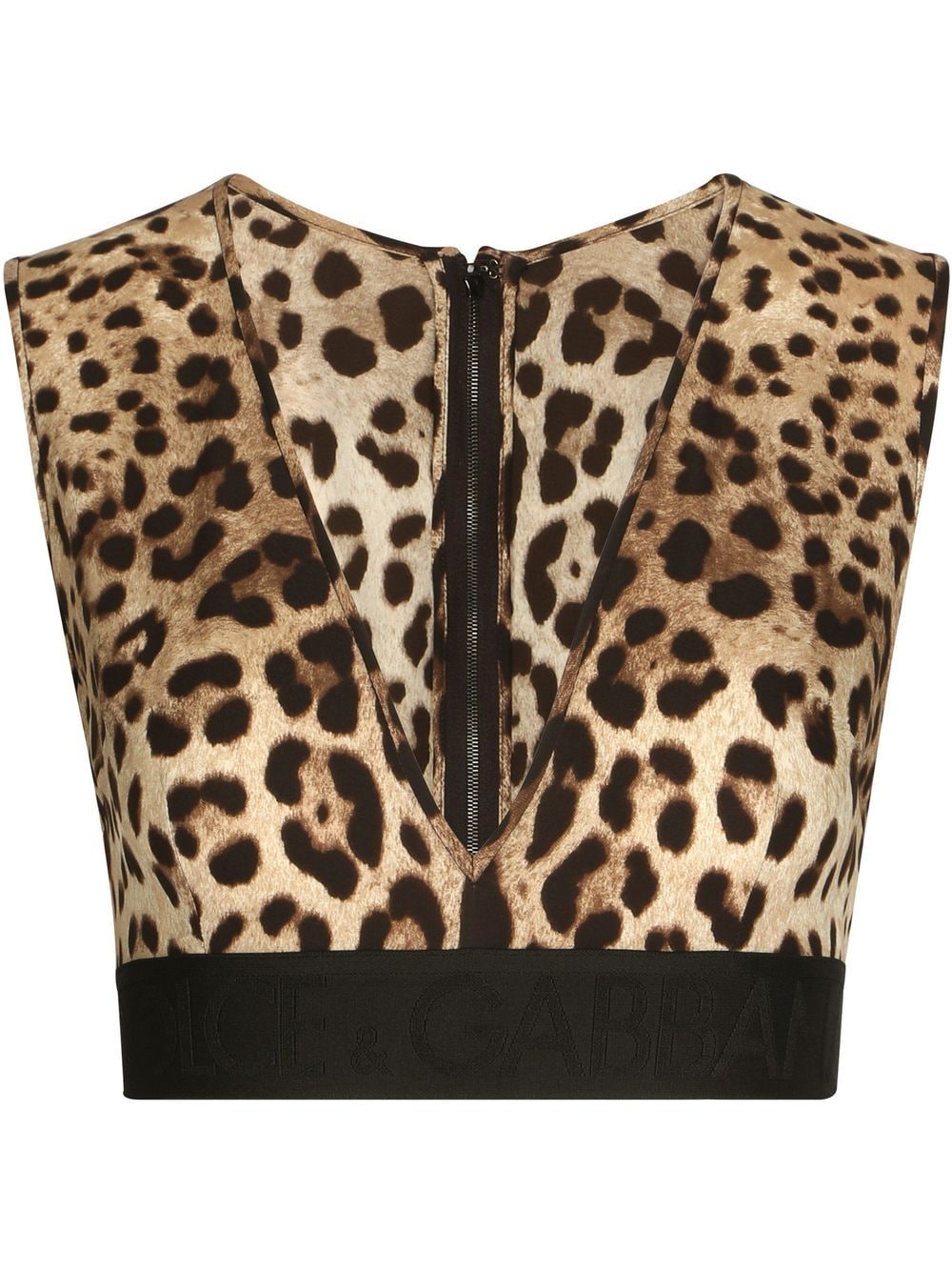 Shop Dolce & Gabbana Leopard-print Crop Top In Brown
