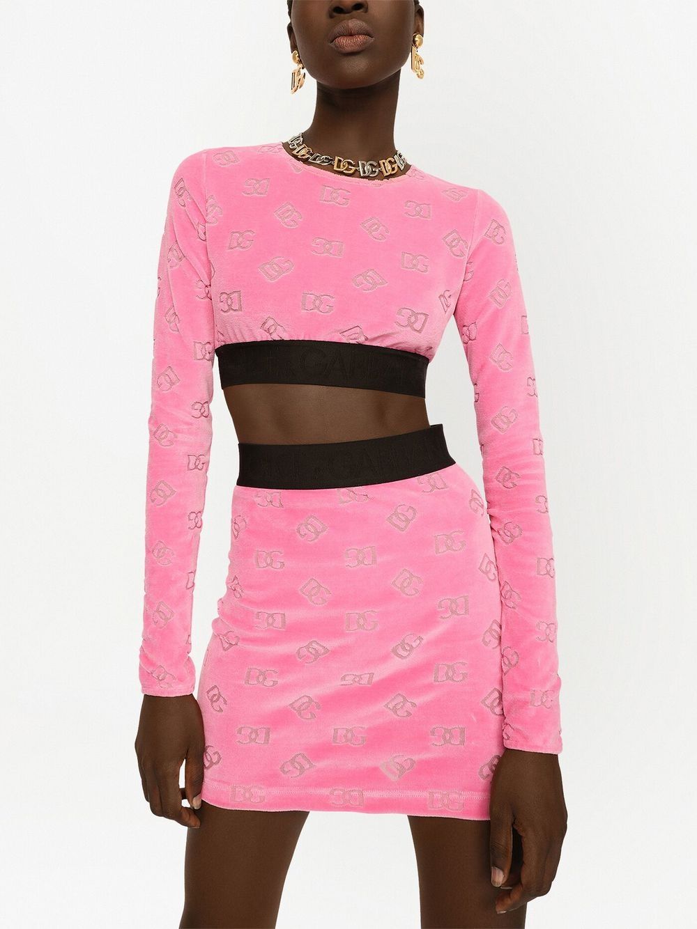 Shop Dolce & Gabbana Dg-logo Flocked Crop Top In Pink