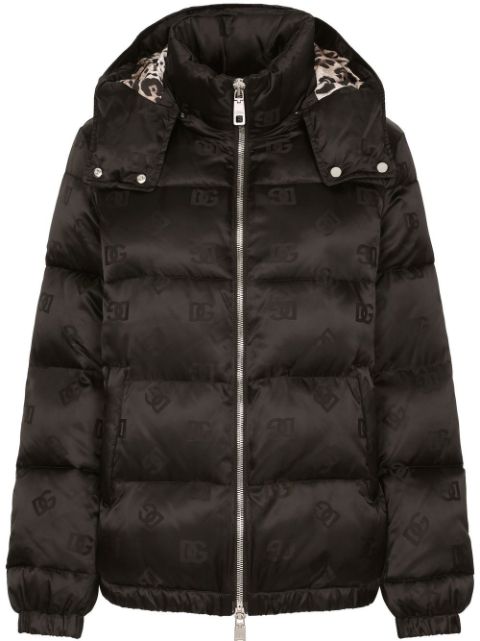 Dolce & Gabbana DG-logo jacquard satin puffer jacket