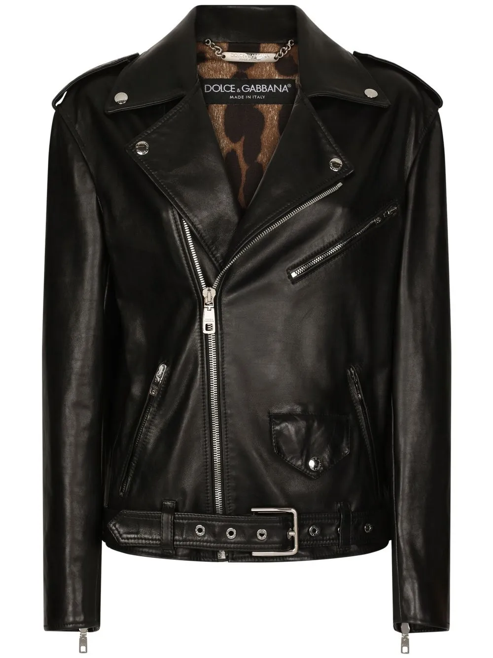 Dolce & Gabbana Zipped Leather Biker Jacket In Black