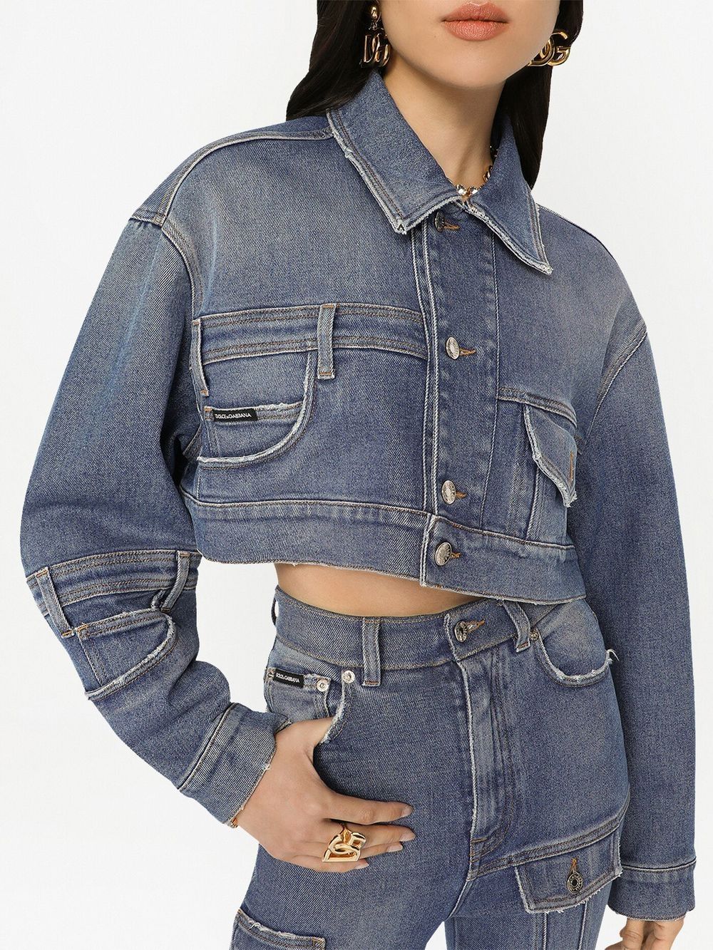 Shop Dolce & Gabbana Patchwork-denim Cropped Jacket In Blue