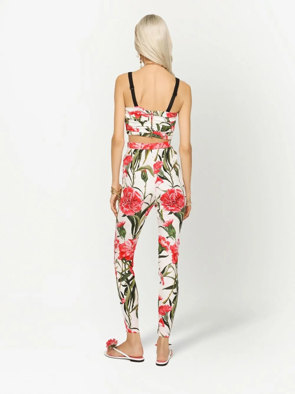 Dolce & Gabbana Floral-print High-waisted Leggings In White