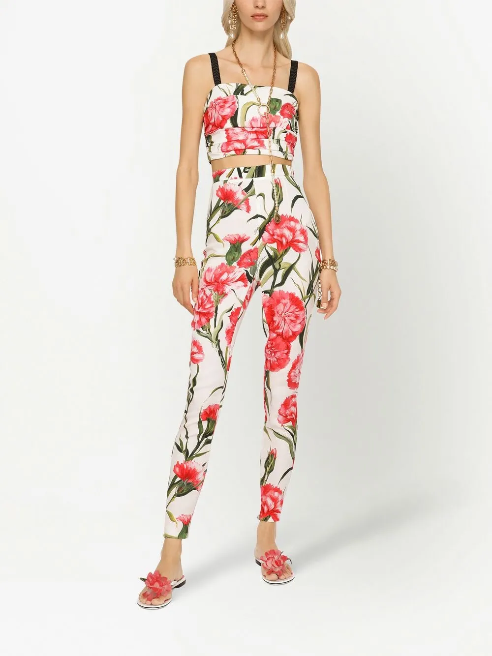 Dolce & Gabbana Floral-print High-waisted Leggings In White