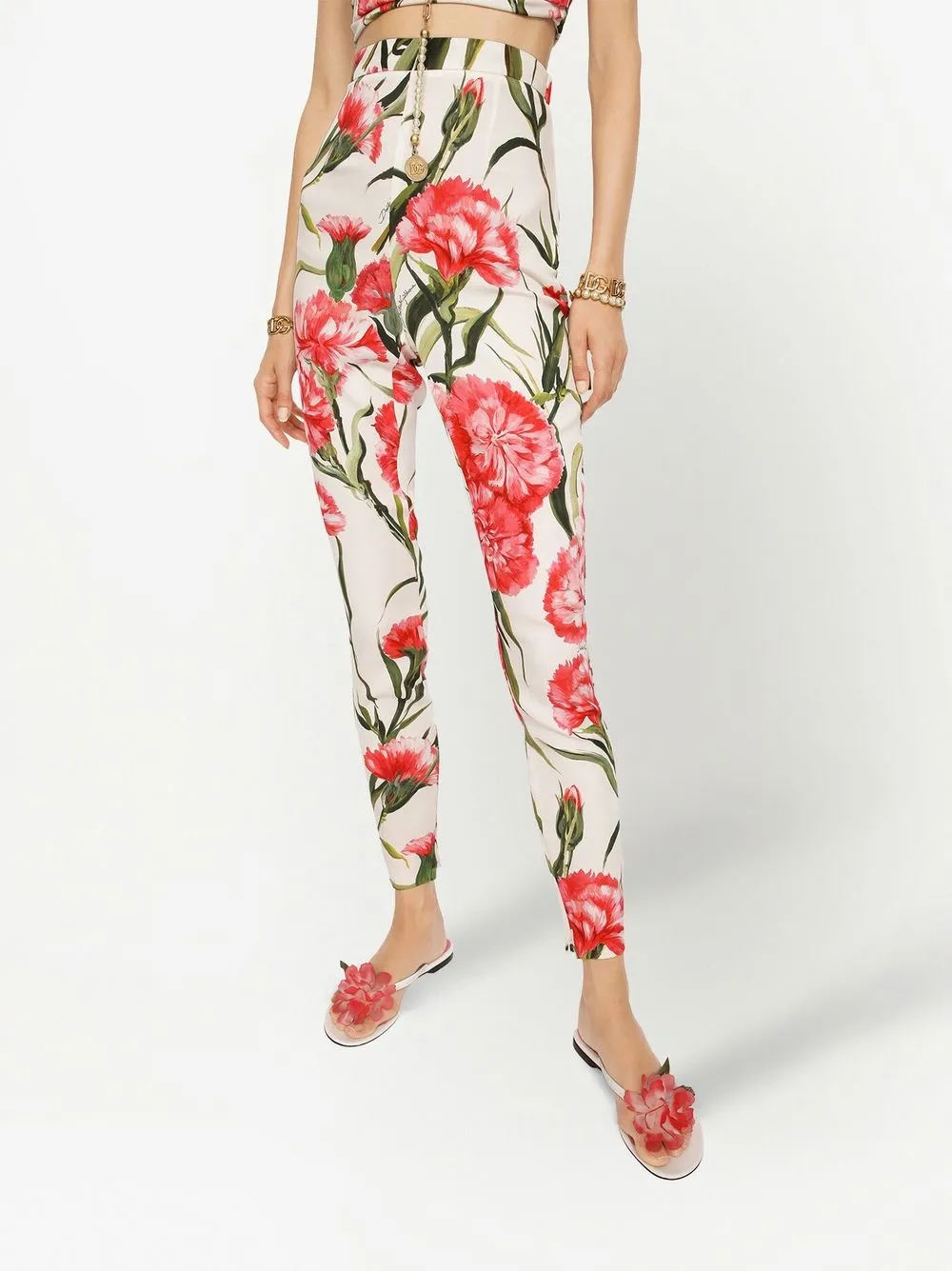 Dolce & Gabbana Floral-print High-waisted Leggings In White