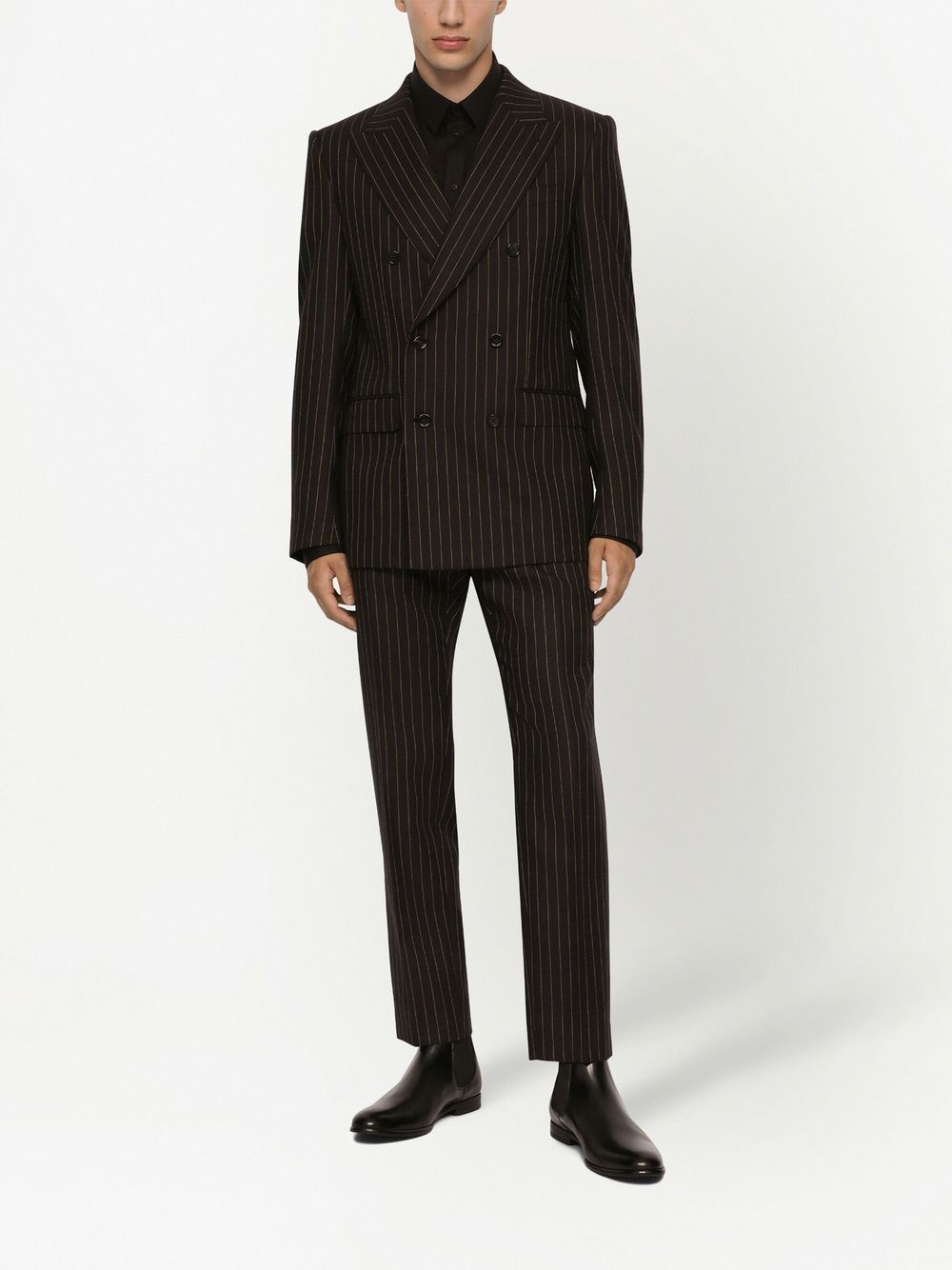 Shop Dolce & Gabbana Sicilia-fit Pinstriped Double-breasted Blazer In Black