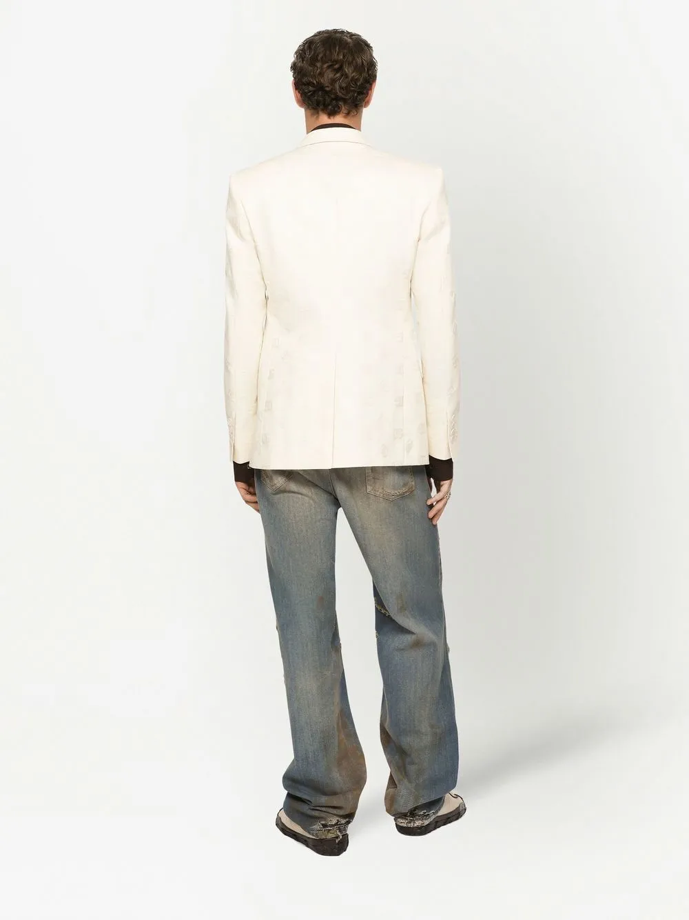 Shop Dolce & Gabbana Dg-logo Jacquard Single-breasted Blazer In Neutrals