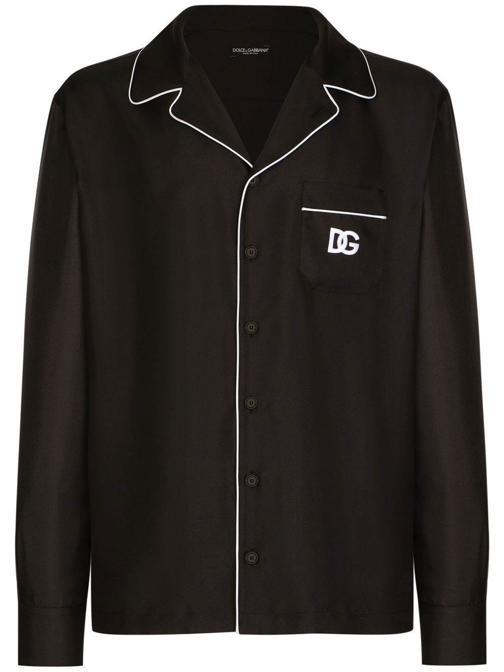 Shop Dolce & Gabbana Logo-embroidered Silk Pajama Shirt In Black