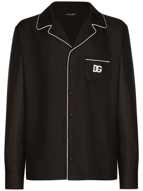 Chemise en soie à logo brodé - Dolce & Gabbana - Modalova