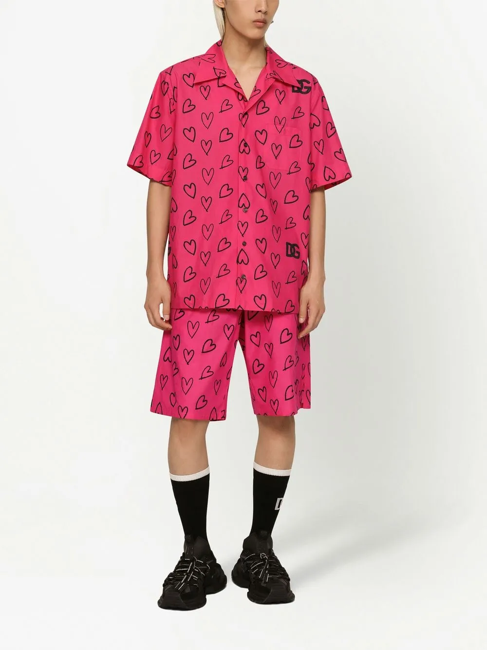 Shop Dolce & Gabbana Heart-print Short-sleeve Shirt In Pink