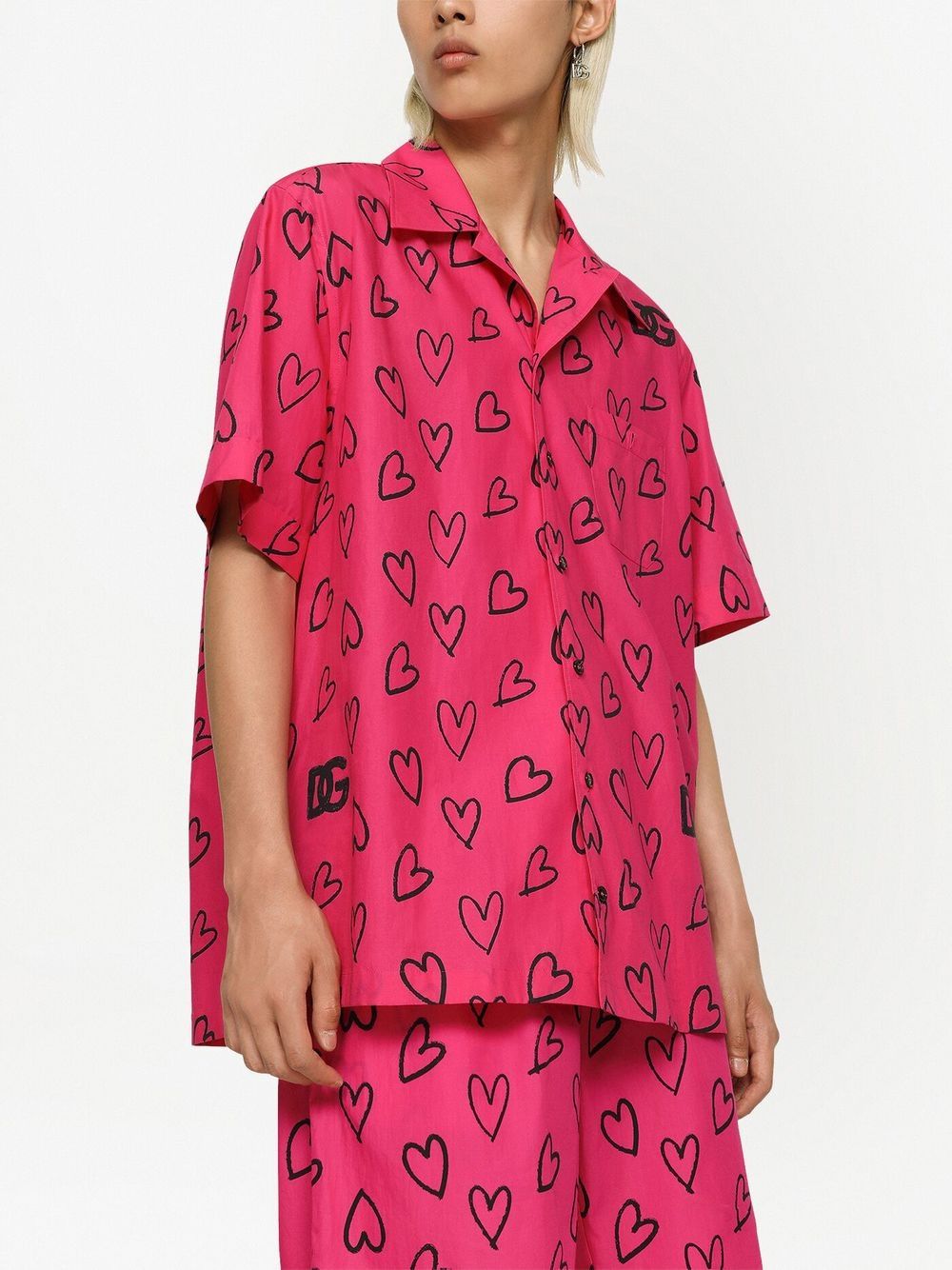 Shop Dolce & Gabbana Heart-print Short-sleeve Shirt In Pink