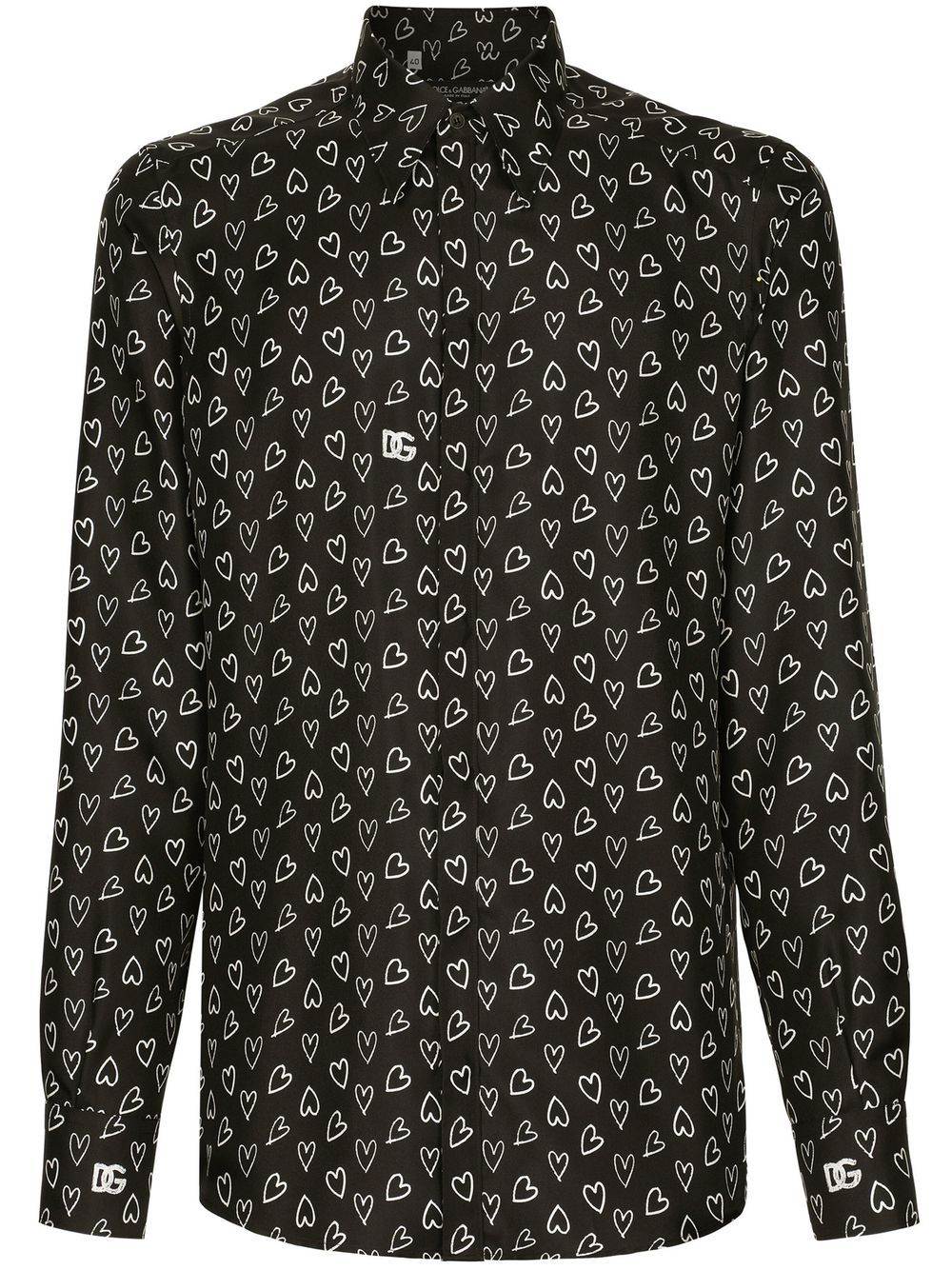 Shop Dolce & Gabbana Heart-print Silk Shirt In Black