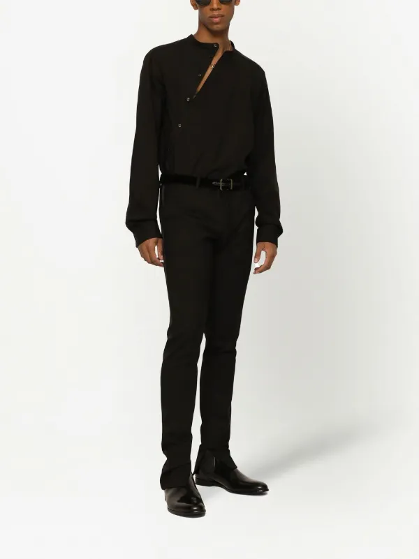 collarless dress shirt black Daniel Ellissa Banded Nehru Collarless Dress Shirt
