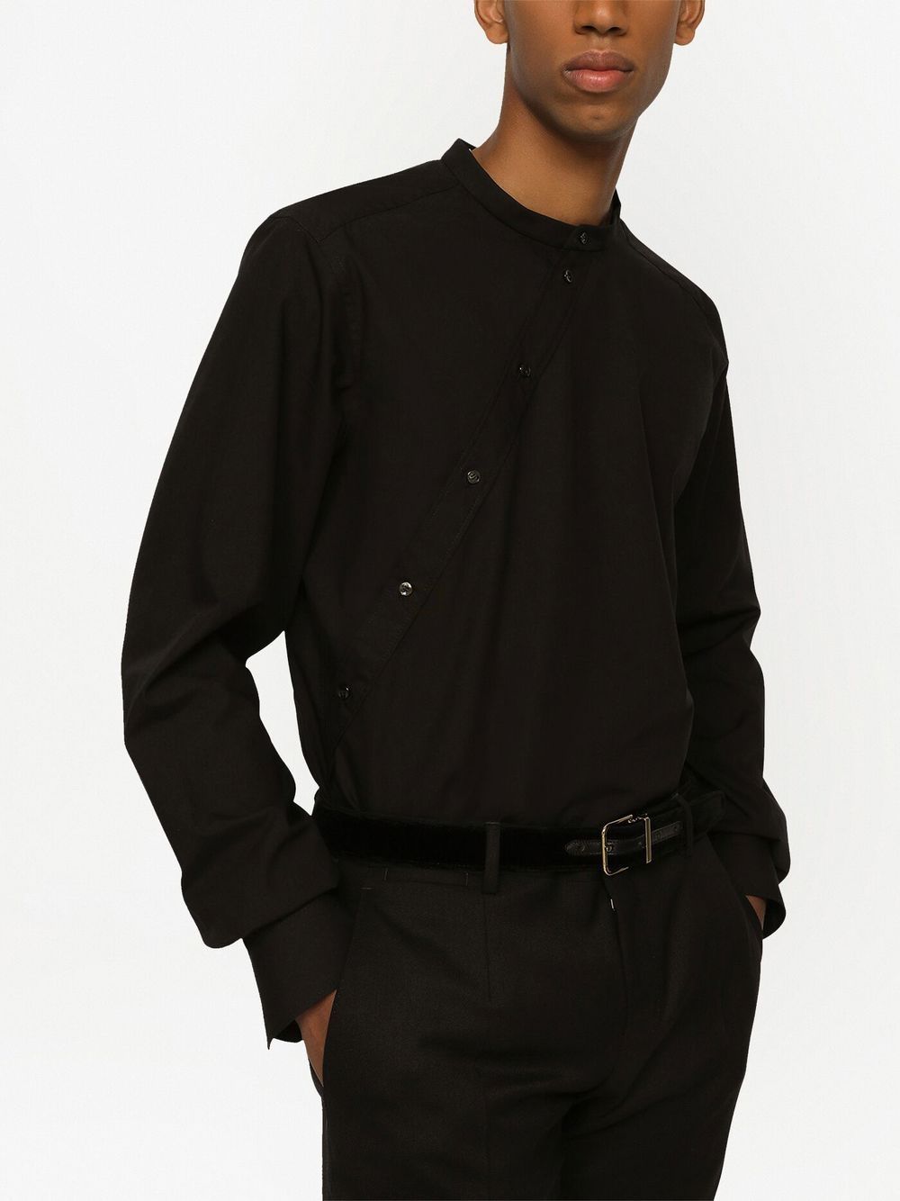 Shop Dolce & Gabbana Long-sleeve Collarless Shirt In Black