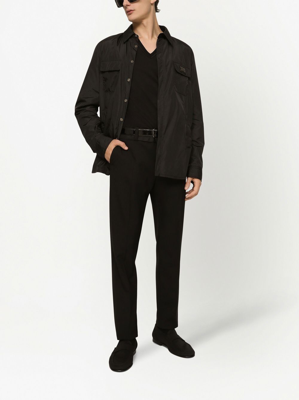 Shop Dolce & Gabbana Logo-patch Long-sleeve Shirt In Black
