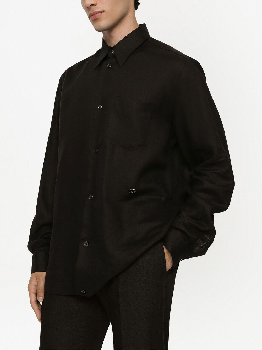 Shop Dolce & Gabbana Logo-tag Linen Shirt In Black