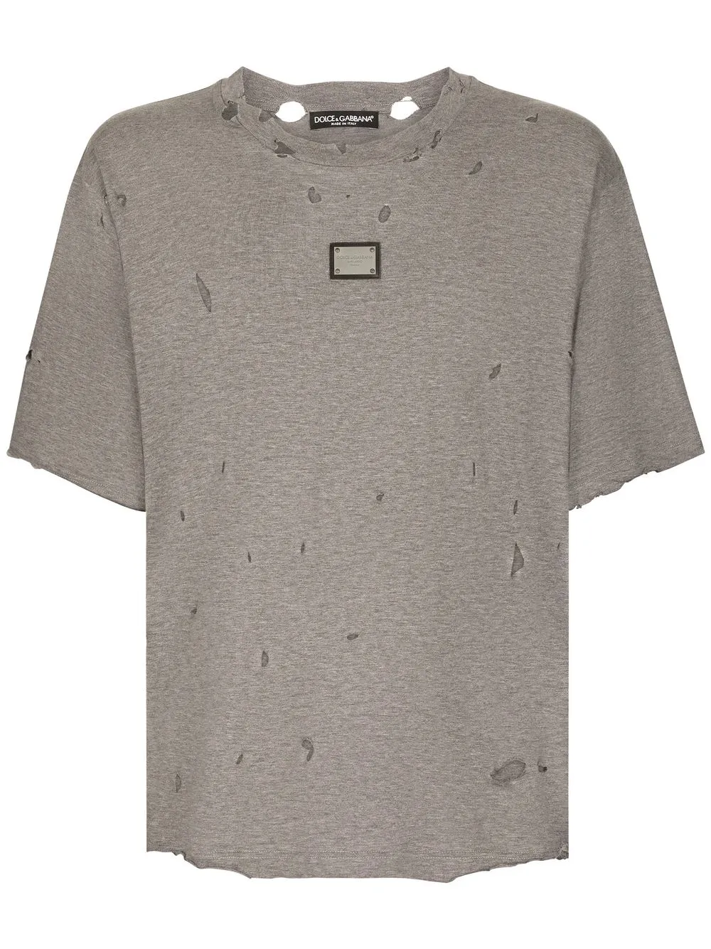 

Dolce & Gabbana distressed logo-plaque T-shirt - Grey