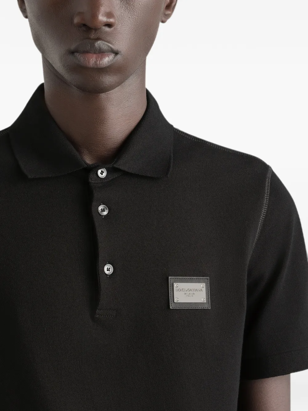 Dolce & Gabbana logo-tag Piqué Polo Shirt | Black | FARFETCH