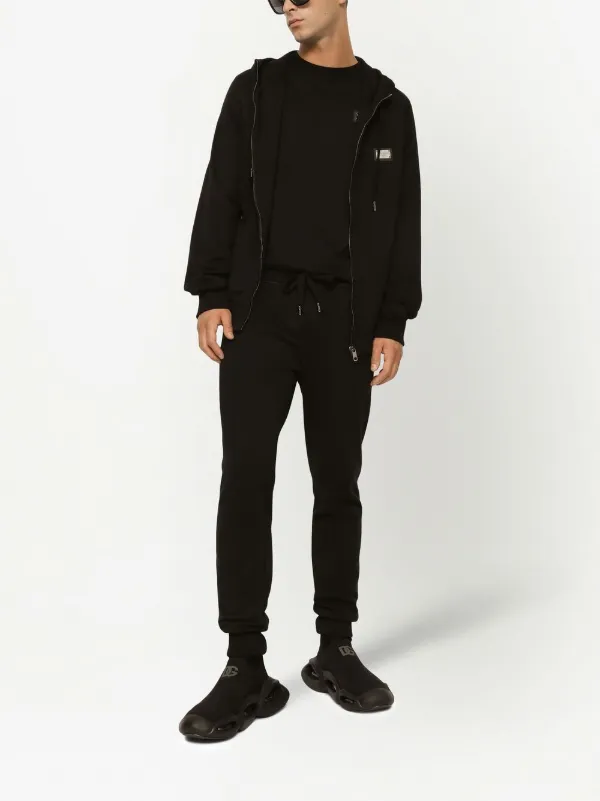 DOLCE&GABBANA ロゴプレート 長袖 スウェットシャツ *BLACK Jersey sweatshirt with branded tag in Black for Men