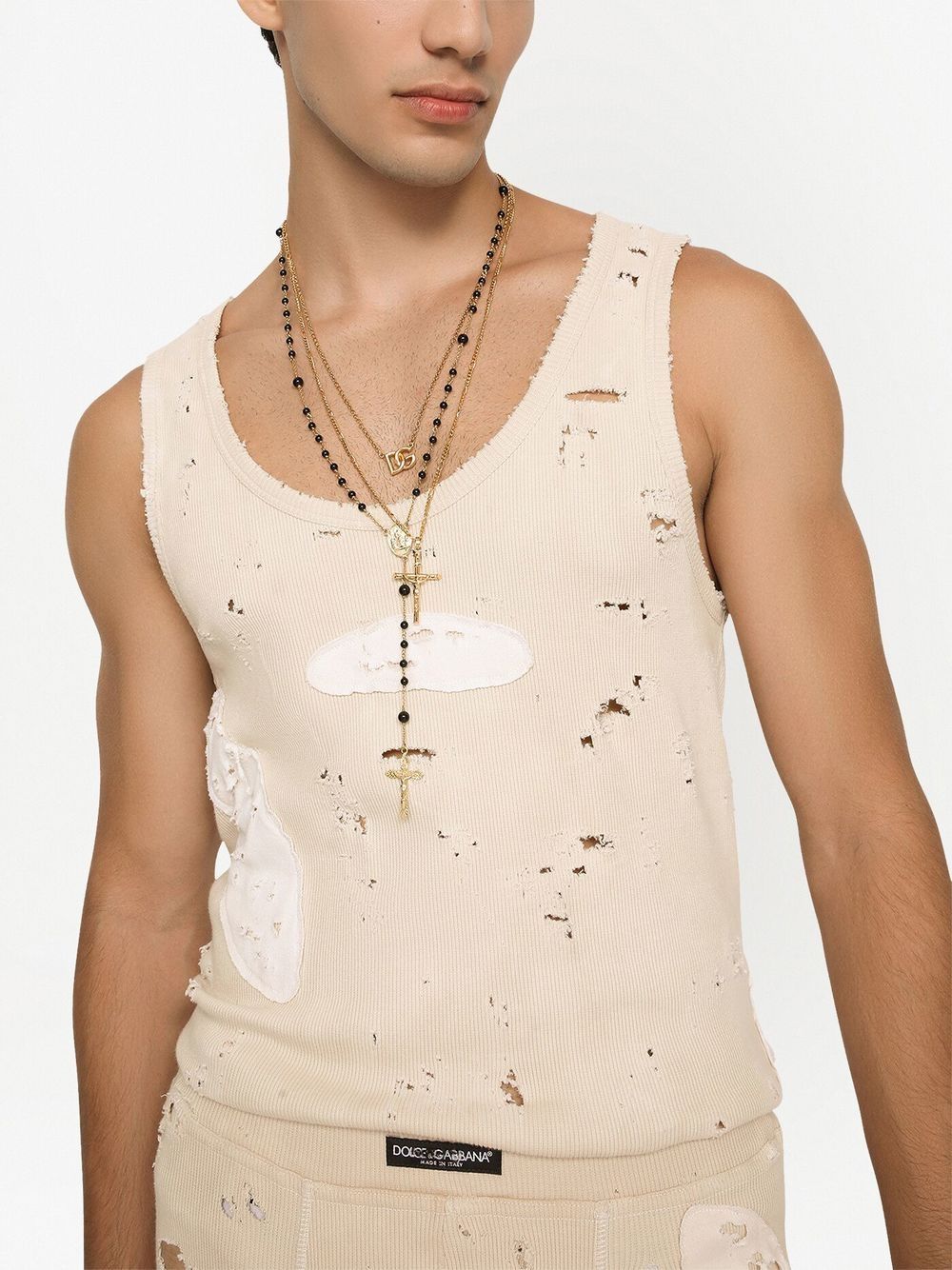 Shop Dolce & Gabbana Ribbed Ripped Vest In Neutrals