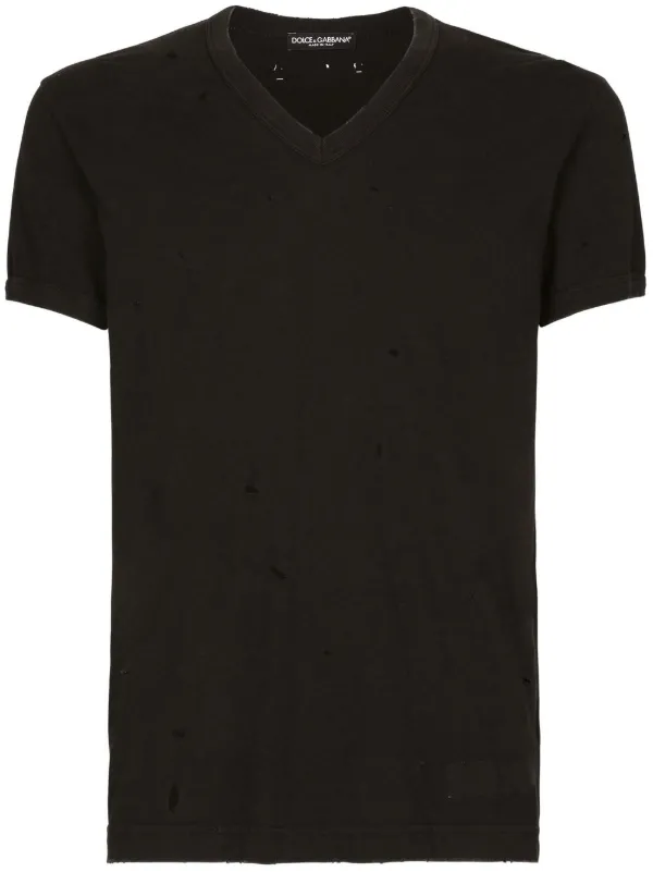 ドルチェ&ガッバーナ ロゴパッチ Vネック Tシャツ Dolce & Gabbana ロゴパッチ VネックTシャツ | ブラック