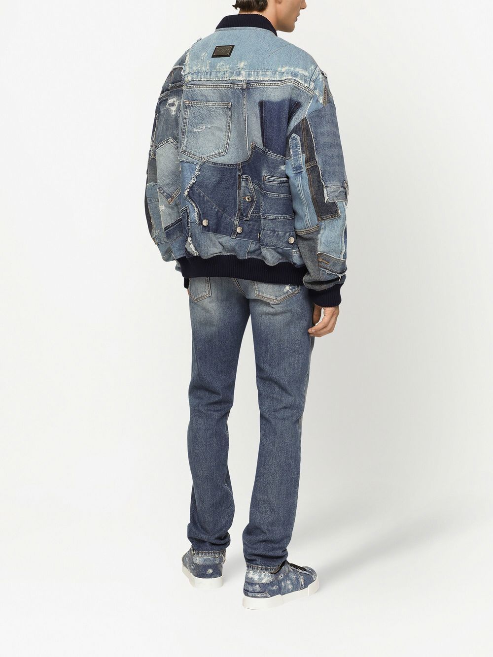 Shop Dolce & Gabbana Patchwork-denim Bomber Jacket In Blue